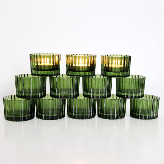 Portavelas de té verde nuevo Juego de 12 portavelas de cristal para decoración de hogar